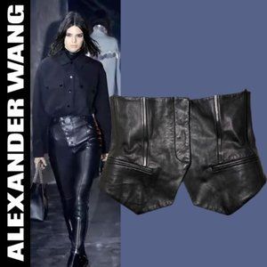 Alexander Wang | Authentic | Black Lambskin Button Front Corset Waist Vest.
